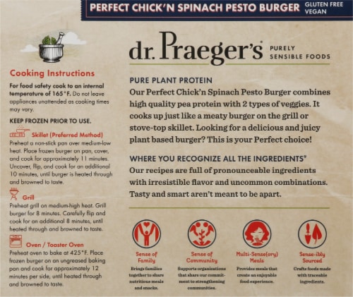 Dr Praeger S Perfect Chick N Spinach Pesto Burger 8 Oz Kroger