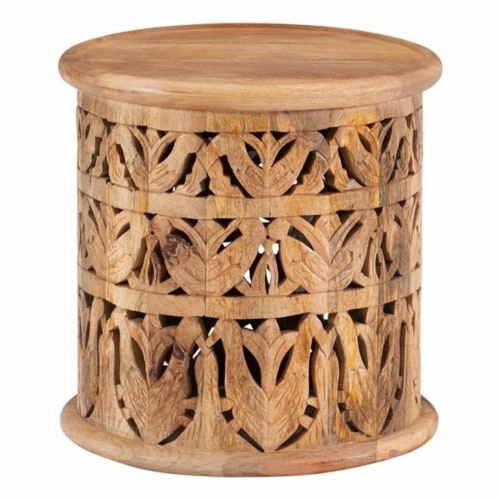 Linon Ira Wood Hand Carved Side Accent Table In Natural 1 Ralphs