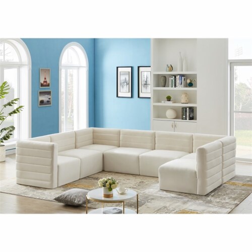 Meridian Furniture Quincy Cream Velvet Modular Sectional 1 King Soopers