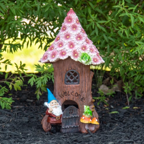 Northlight Solar Lighted Bless Our Home Gnome Tree House Outdoor