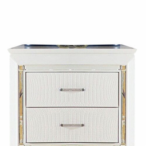 Contemporary Wooden Nightstand With 2 Drawers And LED Lighting White