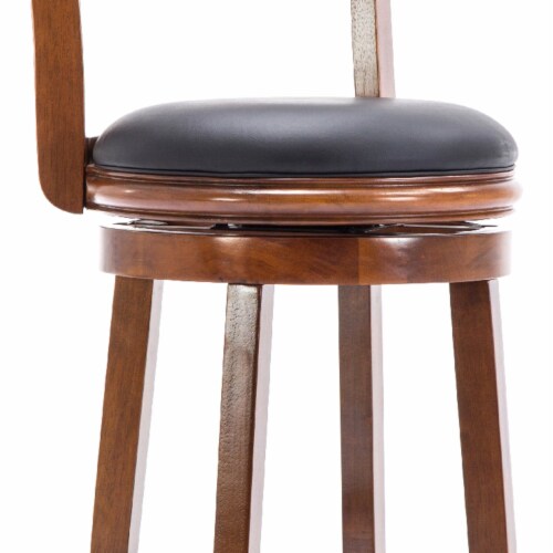 Pal 29 Inch Swivel Bar Stool Solid Wood Bonded Leather Walnut Brown