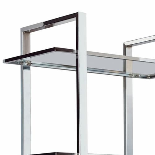 Inch Bookcase Metal Frame Tempered Glass Shelves Polished Silver