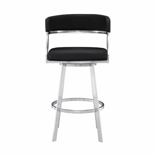 Ava 30 Inch Swivel Bar Stool Chair Open Back Steel Black Faux