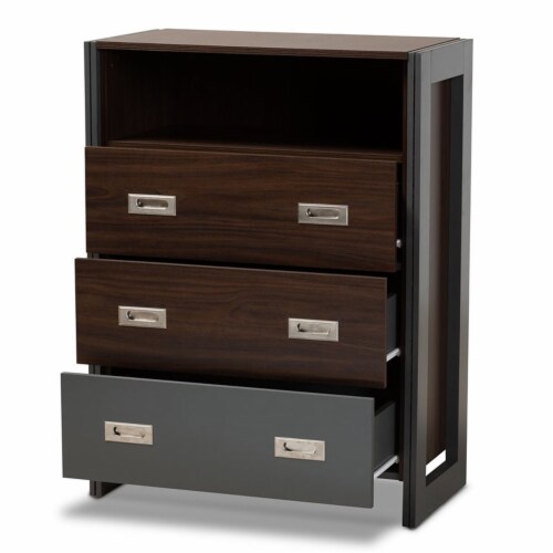 Bowery Hill Modern Two Tone Walnut And Gray Finished Wood Drawer