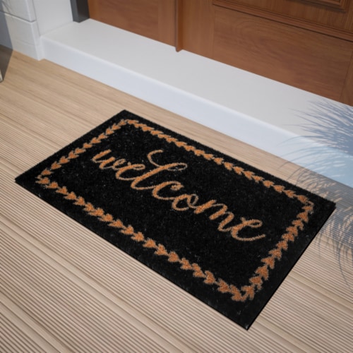 Harbold X Indoor Outdoor Black Coir Doormat With Natural Welcome