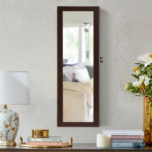 Costway Wall Door Mounted Mirror Jewelry Cabinet Organizer LED Lights