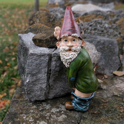 Naughty Peeing Gnome Statue Fairy Garden Funny Dwarf Figurines Resin