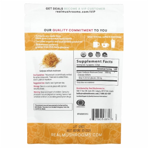 Real Mushrooms Cordyceps M Organic Mushroom Extract Powder Oz