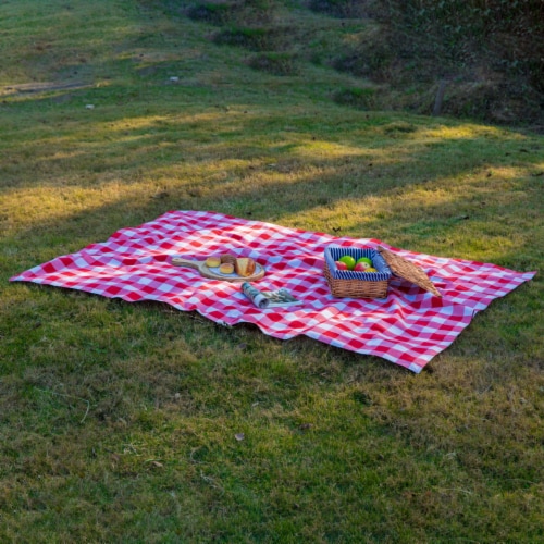 Red And White Waterproof Plaid Checkered Gingham Outdoor Picnic