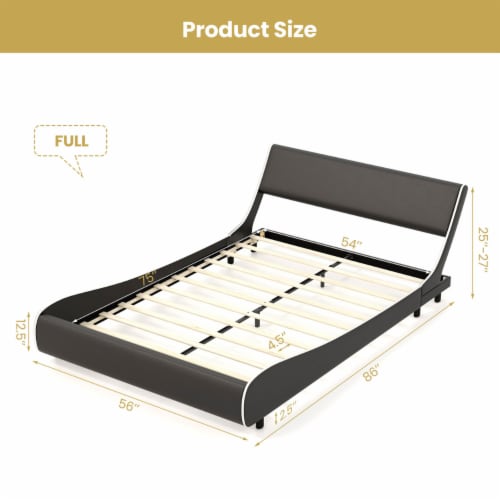 Full Upholstered Platform Bed Frame Low Profile Faux Leather W Curved