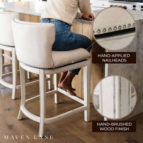 Maven Lane Hugo Tufted Swivel Kitchen Bar Height Stool 31 H White Oak