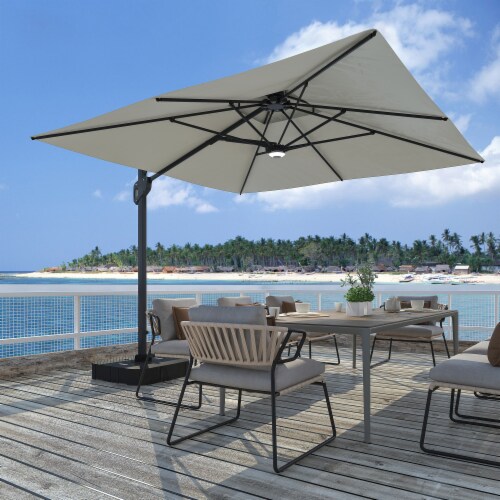 Mondawe Ft Square Solar Led Offset Cantilever Patio Umbrella With