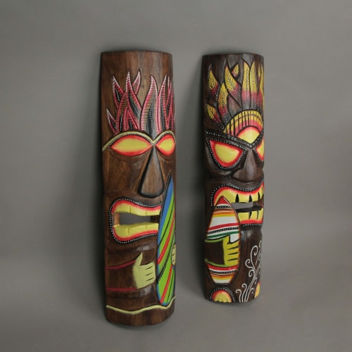 J D Yeatts Elemental Fire And Wind Carved Wooden Surfer Tiki Wall