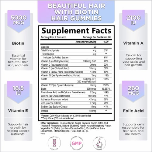 Hello Lovely Hair Vitamins Gummies With Biotin Mcg Gummy