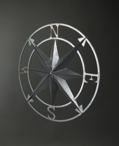 Zeckos Galvanized Zinc Finish Metal Compass Rose Wall Hanging