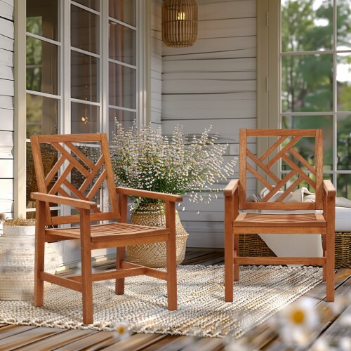 LuxenHome Set Of 2 Carmel Solid Wood Outdoor Dining Chairs Set Smith