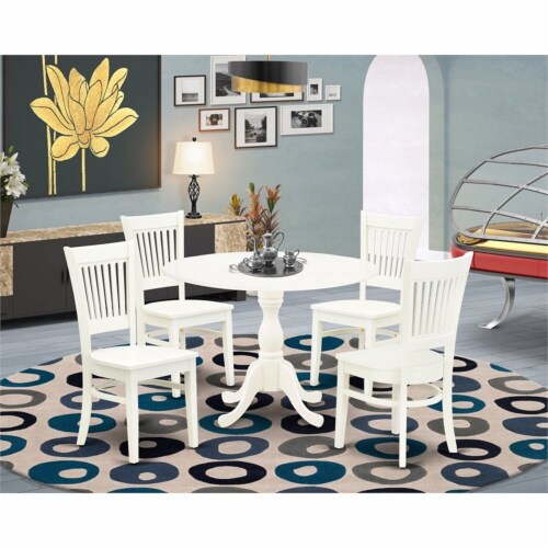 5Pc Dining Set 4 Chair With Slatted Chair Back Drop Leaves Table