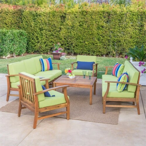 Noble House Perla Piece Outdoor Acacia Wood Sofa Set In Green