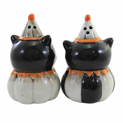 Tabletop Black Cat Salt Pepper Set Dolomite Halloween Clown H