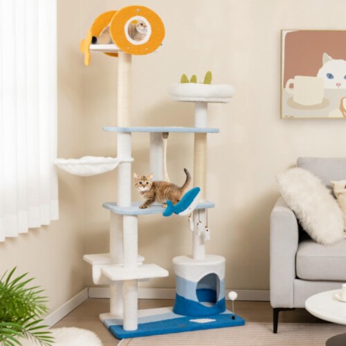 Hivvago Multi Level Ocean Themed Cat Tree Tower With Sisal Covered