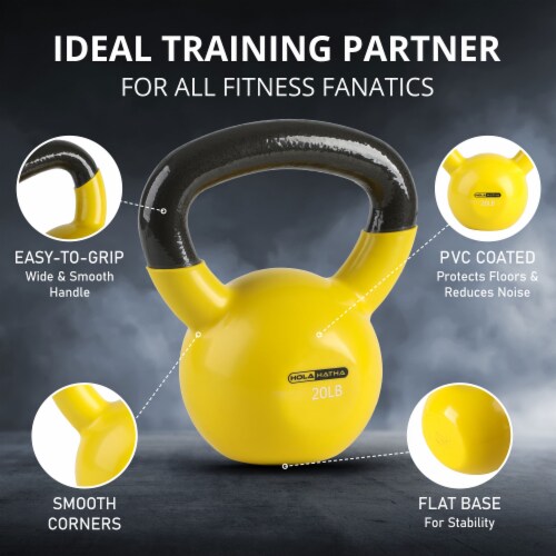 HolaHatha 20 Pound Solid Cast Iron Workout Kettlebell For Home Strength