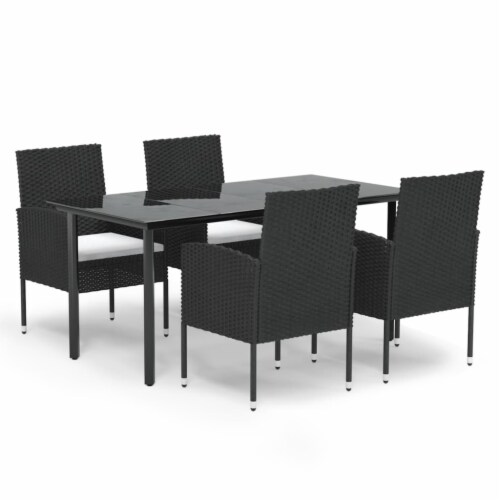 Vidaxl Piece Patio Dining Set With Cushions Black Poly Rattan