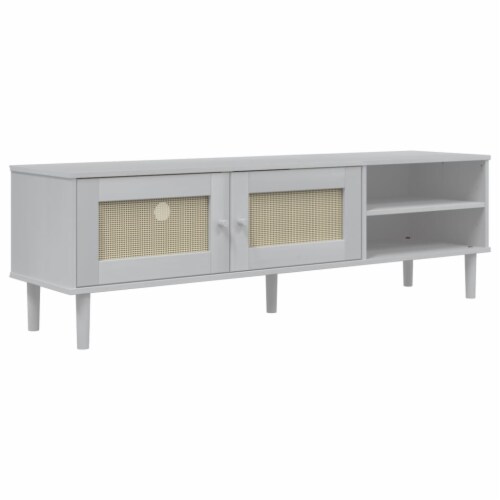 VidaXL TV Stand SENJA Rattan Look White 62 2 X15 7 X19 3 Solid Wood