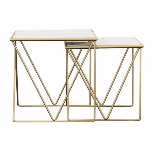 Coaster Bette Piece Marble Top Nesting Table In White And Gold