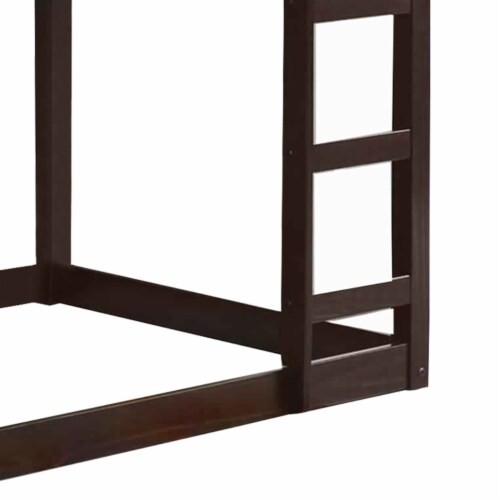 Twin Wooden Frame Loft Bed With Built In Ladder Espresso Brown