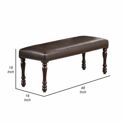 Nailhead Trim Faux Leather Dining Bench With Turned Legs Brown