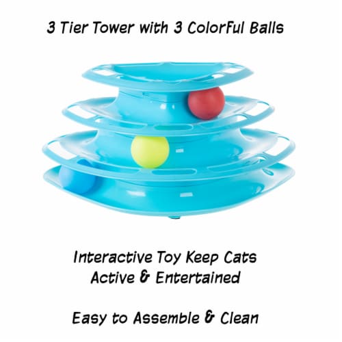 Interactive Cat Toy Ball Roller Tower 3 Level Tiered Triangle Track