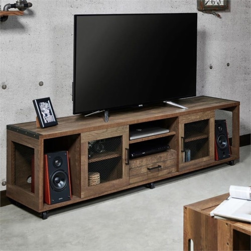 Furniture Of America Jax Industrial Wood TV Stand With Casters In Oak