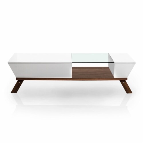 Bowery Hill Contemporary Wood Coffee Table With Storage In White