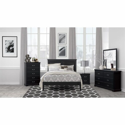 Pemberly Row Traditional Wood And Faux Leather Queen Bed In Black