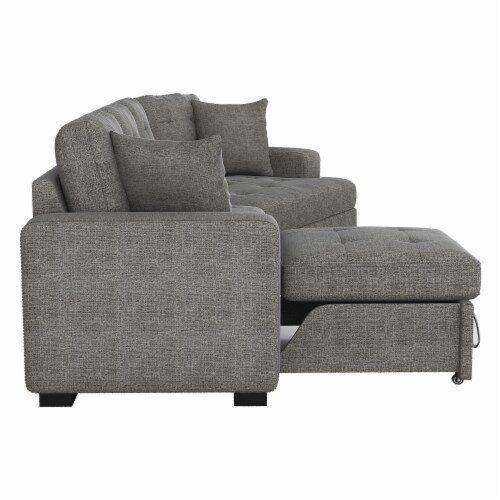 122 5 W 2 Piece Chenille Upholstery Sectional Sofa In Gray With 2 Throw