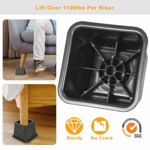 8Pcs Furniture Risers 500Kg 1100Lbs Capacity Bed Lifters Adjustable