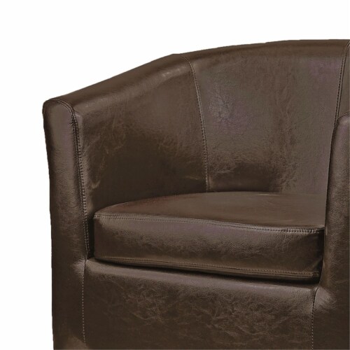 Atlin Designs Transitional Faux Leather Club Barrel Chair In Dark