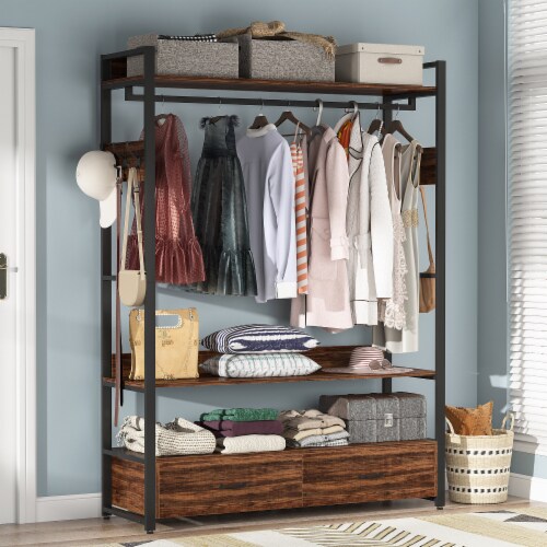 Tribesigns Freestanding Clothes Rack Shelves Closet Organizer With