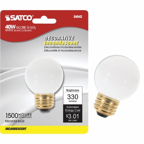 Satco W Frosted Medium G Incandescent Globe Light Bulb S