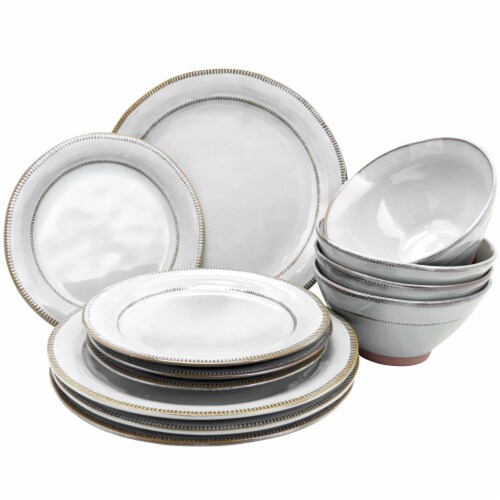 Gibson Elite Terranea 12 Piece Stoneware Dinnerware Set In White