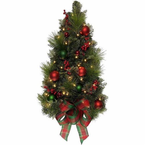 Kurt Adler Pre Lit Battery Operated Wall Tree With Bow Green And Red