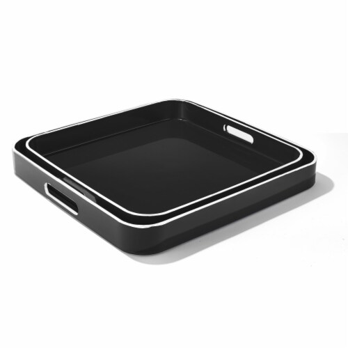 Black Square Set Of Servewaretrays With White Rim Handles Ralphs