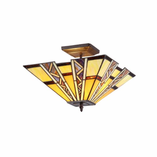 Mission Tiffany Semi Flush Ceiling Light Shelly Lighting