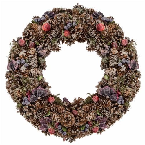 Northlight Sugared Purple Flowers And Pine Cones Artificial Christmas