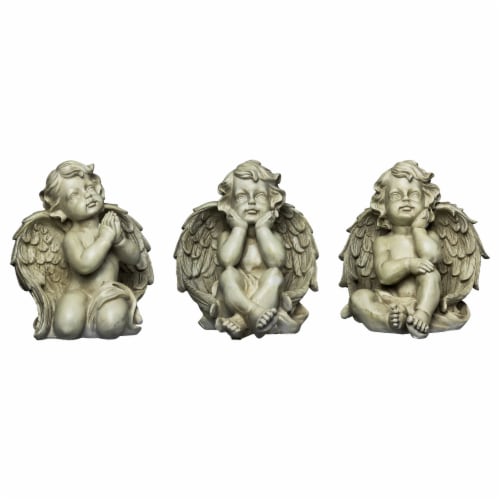 Northlight Set Of 3 Gray Sitting Cherub Angel Outdoor Garden Statues 11