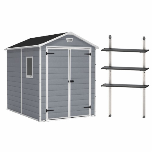 Keter Manor 6x8 Foot Outdoor Garden Storage Shed With 40 Inch Steel