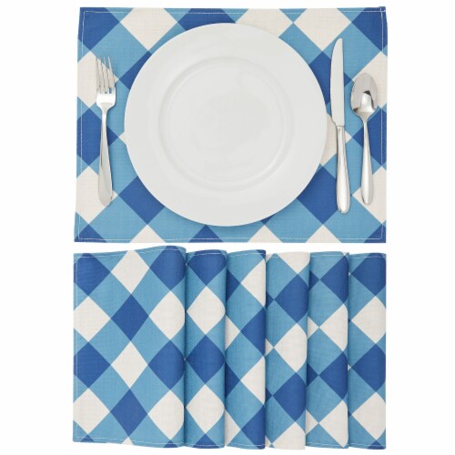 Set Of Blue White Buffalo Plaid Placemats Farmhouse Dining Table