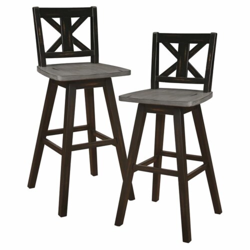 Pemberly Row Cross Back Bar Height Dining Swivel Chair In Black Set Of