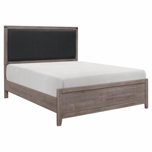 Pemberly Row Contemporary Upholstery Headboard Wood Queen Bed In Gray